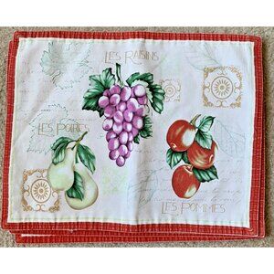 VINTAGE 4 Pc Cotton Placemat French Country Chic Cottage Kitchen Red Tan Fruit